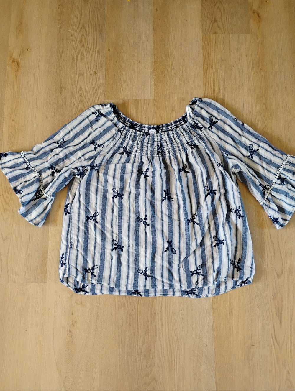 Westport Boho White & Navy Striped Off-Shoulder Blouse
